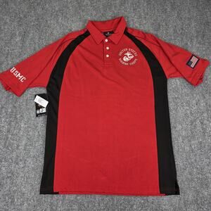Marines Shirt Mens Large Red Breathlite USMC Golf Polo Performance Mesh Flag USA